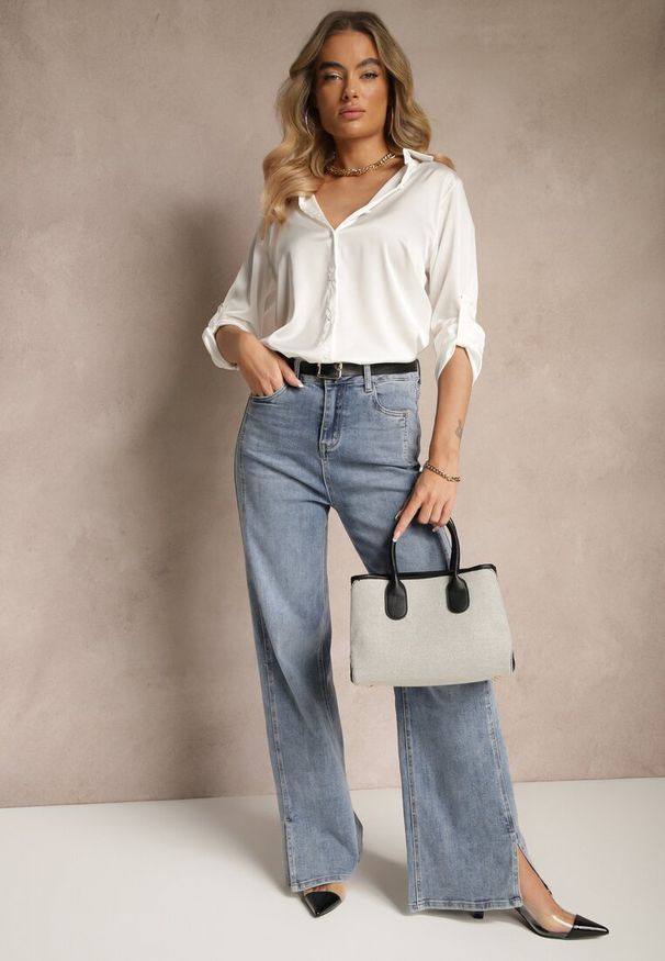 Renee - Biała Klasyczna Koszula z Kołnierzykiem Kassinea. Okazja: na co dzień. Kolor: biały. Materiał: jeans. Długość rękawa: długi rękaw. Długość: długie. Styl: klasyczny