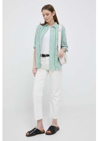 TOMMY HILFIGER - Tommy Hilfiger koszula bawełniana damska kolor zielony relaxed z kołnierzykiem klasycznym. Typ kołnierza: kołnierzyk klasyczny. Kolor: zielony. Materiał: bawełna. Długość: długie. Styl: klasyczny #2