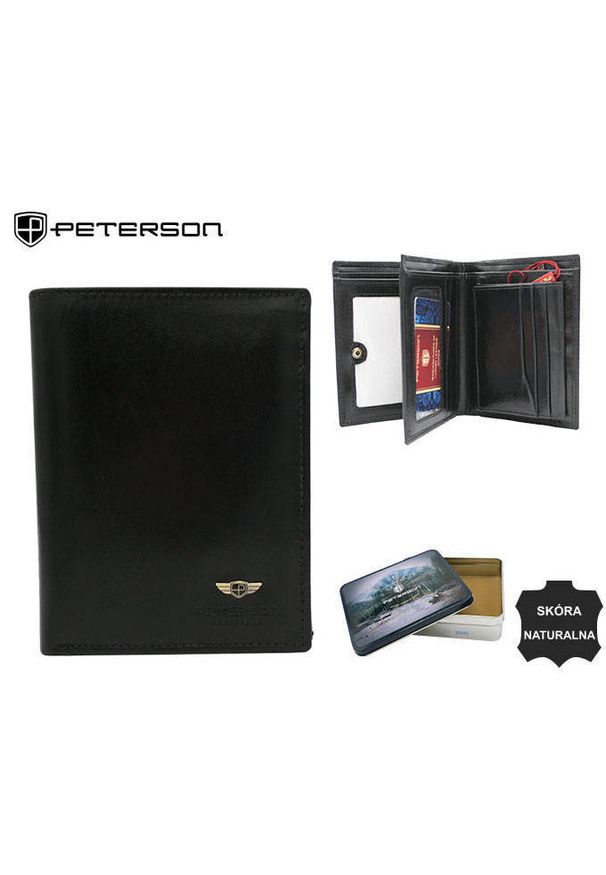 Peterson - Portfel skórzany PETERSON PTN 22310-VT czarny. Kolor: czarny. Materiał: skóra