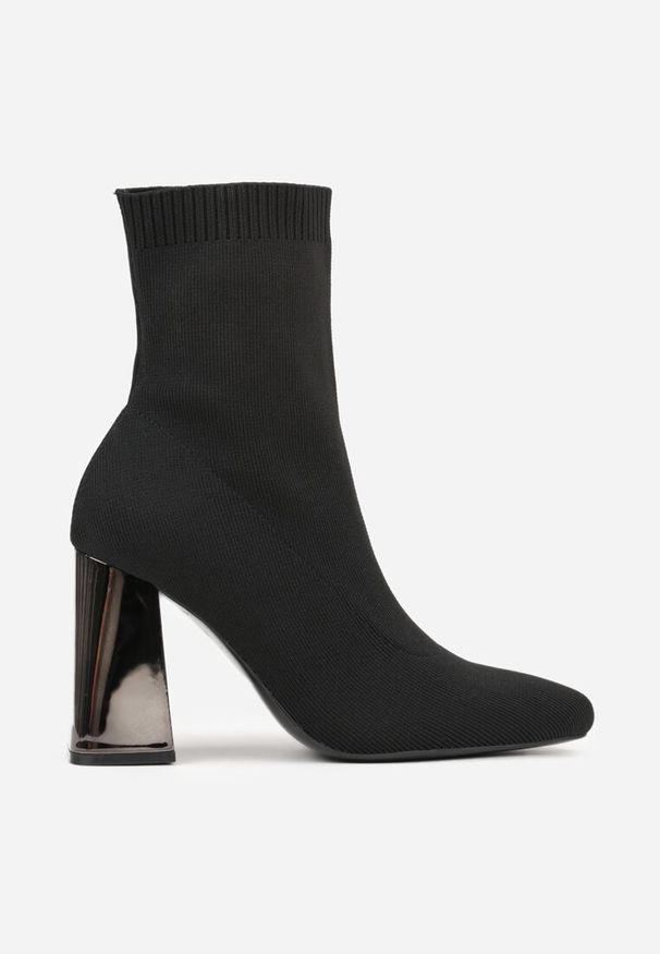 Born2be - Czarne Eleganckie Botki VICES na Słupku ze Skarpetkową Cholewką Rasoria. Okazja: na co dzień, do pracy, na spotkanie biznesowe. Zapięcie: bez zapięcia. Kolor: czarny. Materiał: satyna, skóra. Szerokość cholewki: normalna. Obcas: na słupku. Styl: elegancki