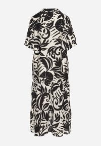 Born2be - Czarna Wiskozowa Rozkloszowana Sukienka z Falbaną Filindania. Okazja: na co dzień. Kolor: czarny. Materiał: wiskoza. Styl: casual, elegancki #2