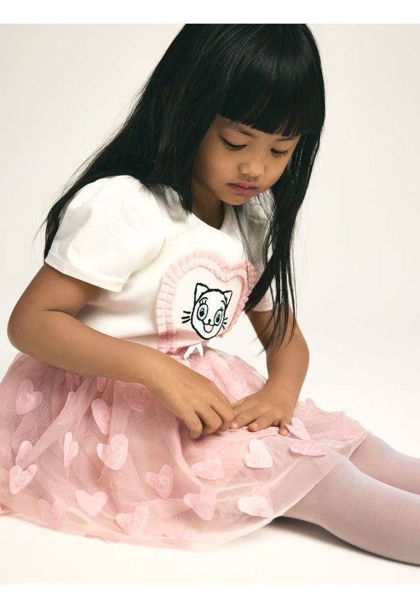 Reserved - Tiulowa spódnica z aplikacją - brudny róż. Kolor: różowy. Materiał: tiul. Wzór: aplikacja