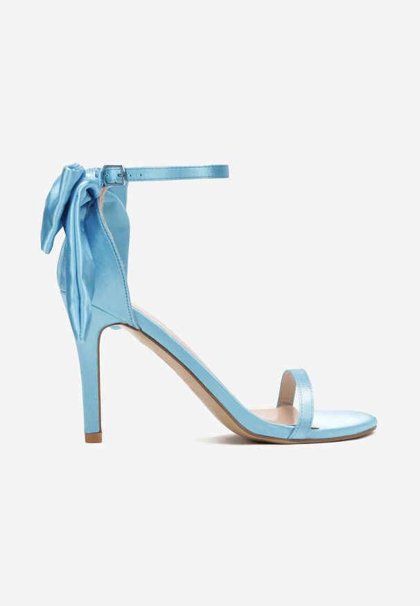 Renee - Niebieskie Satynowe Sandały na Szpilce z Kokardą Chetha. Kolor: niebieski. Materiał: satyna. Obcas: na szpilce. Styl: wizytowy