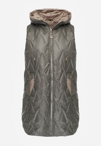 Renee - Zielona Długa Kamizelka Pikowana z Nieodpinanym Kapturem Semaea. Kolor: zielony. Materiał: prążkowany, jeans. Długość: długie. Styl: street #4