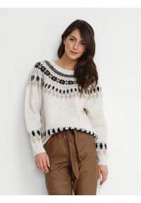Cream Sweter Cherry 10610568 Beżowy Loose Fit. Kolor: beżowy. Materiał: syntetyk