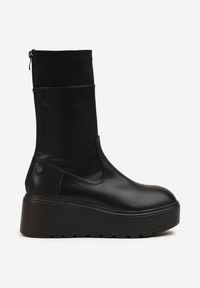 Born2be - Czarne Botki na Koturnie Vices Typu Grunge Anerriva. Okazja: na co dzień. Kolor: czarny. Materiał: skóra. Obcas: na koturnie. Styl: casual