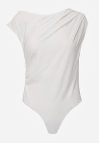 Born2be - Białe Asymetryczne Body Ozdobione Marszczeniem Dinida. Okazja: na co dzień. Kolor: biały. Materiał: jeans. Wzór: aplikacja. Styl: casual, elegancki, klasyczny #3