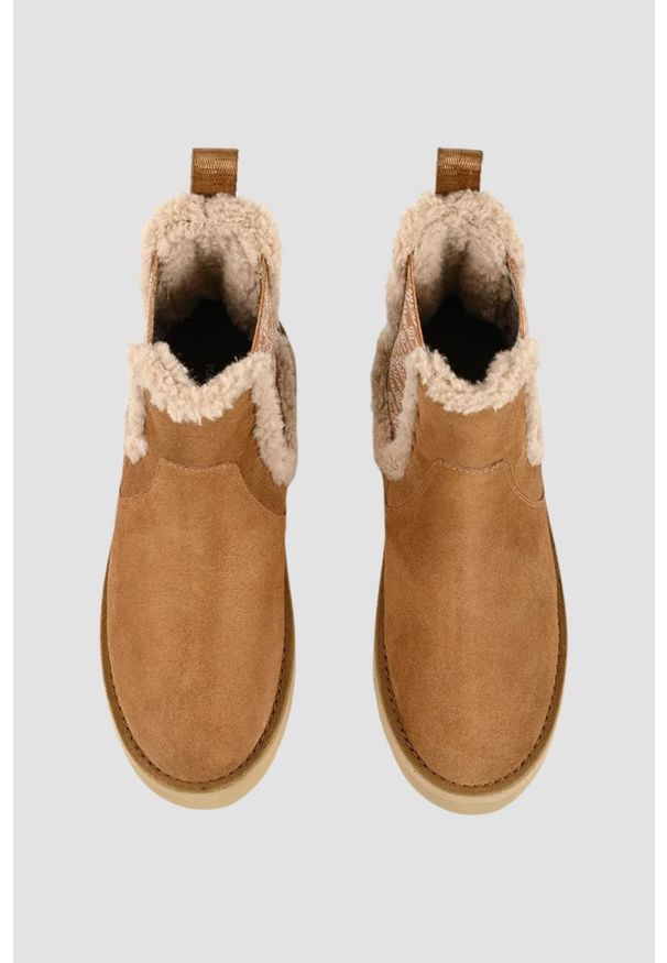 Karl Lagerfeld - KARL LAGERFELD Karmelowe damskie śniegowce SKYLAR, Rozmiar 38. Kolor: brązowy. Materiał: futro, zamsz. Szerokość cholewki: normalna