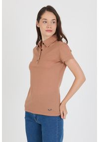 WOOLONA - Koszulka Polo Damska 100% Merino Woolona. Typ kołnierza: polo. Kolor: brązowy