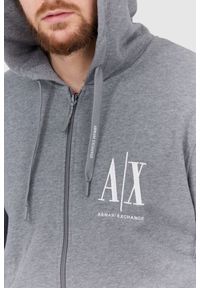 Armani Exchange - ARMANI EXCHANGE Szara bluza męska z kapturem na zamek, Rozmiar S. Typ kołnierza: kaptur. Kolor: szary #2