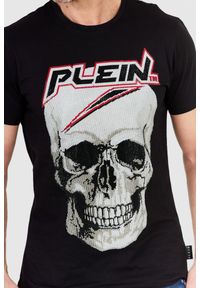 Philipp Plein - PHILIPP PLEIN Czarny t-shirt męski Platinum cut round neck space plein. Kolor: czarny. Materiał: prążkowany. Wzór: aplikacja #3