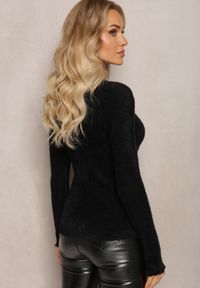 Renee - Czarny Futerkowy Sweter z Wełny z Półgolfem i Ozdobnymi Guzikami Zekluna. Kolor: czarny. Materiał: wełna. Wzór: aplikacja #3