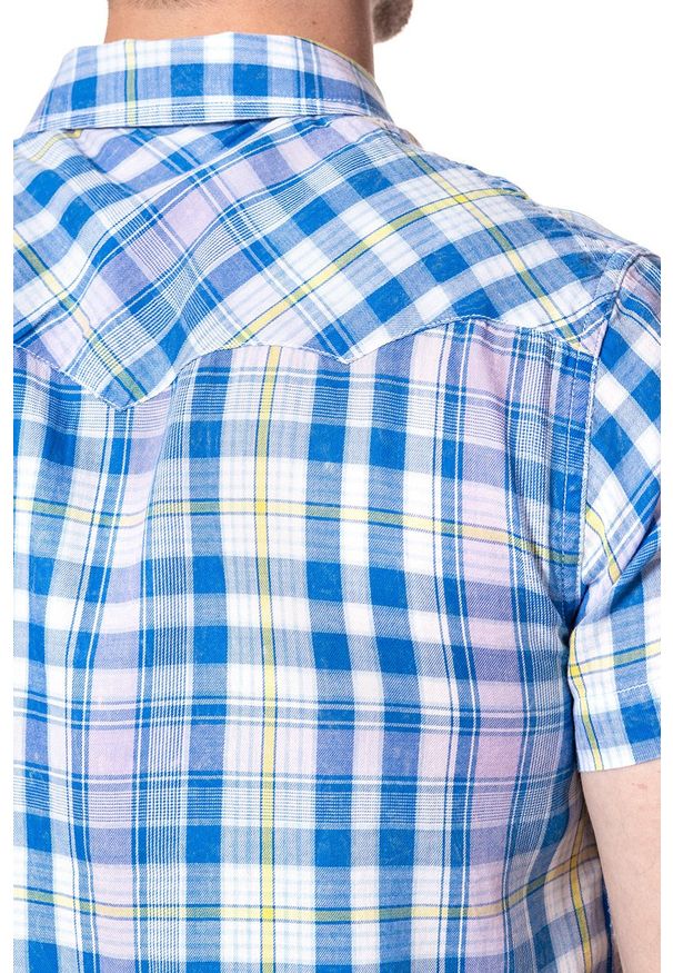 Wrangler - KOSZULA MĘSKA KRÓTKI RĘKAW WRANGLER SS WESTERN SHIRT TURKISH SEA W5A246D86 112130000. Długość rękawa: krótki rękaw. Długość: krótkie. Wzór: kratka