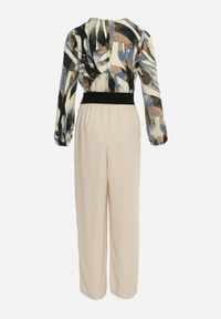 Born2be - Beżowy Kombinezon z Kopertową Górą i Szerokimi Spodniami oraz Paskiem Elavina. Kolor: beżowy #3
