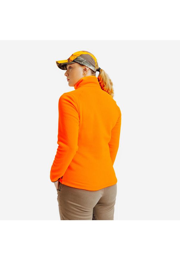 SOLOGNAC - Polar damski Solognac 300 fluo. Typ kołnierza: kołnierzyk stójkowy. Kolor: pomarańczowy. Materiał: poliester, materiał. Sport: outdoor