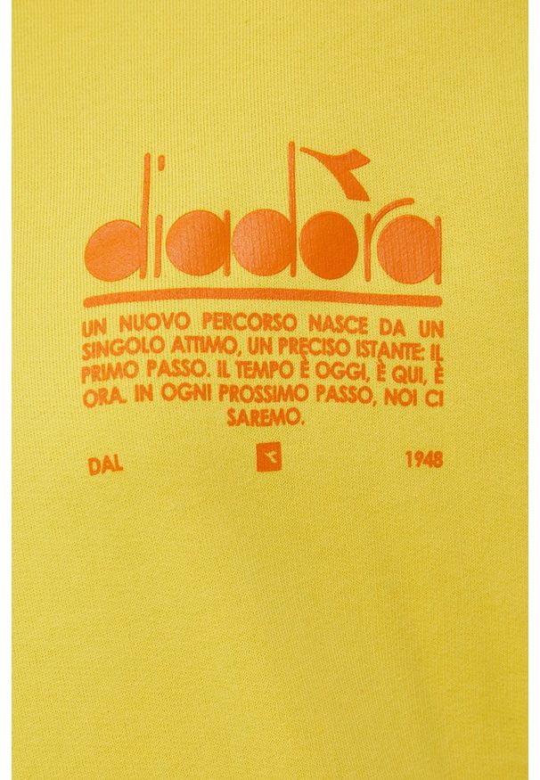 Diadora bluza bawełniana kolor żółty z kapturem z nadrukiem. Typ kołnierza: kaptur. Kolor: żółty. Materiał: bawełna. Wzór: nadruk