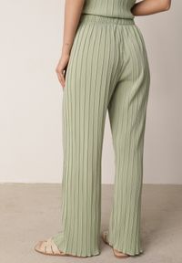 Born2be - Zielone Szerokie Spodnie z Wysokim Stanem ze Zwiewnej Tkaniny z Plisami Galiris. Okazja: do pracy, na co dzień, na spotkanie biznesowe. Stan: podwyższony. Kolor: zielony. Materiał: tkanina. Długość: długie. Styl: elegancki, biznesowy, casual #7