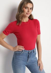 Born2be - Czerwony Sweter z Ozdobnymi Ściągaczami Sanarella. Okazja: na co dzień. Kolor: czerwony. Materiał: jeans. Wzór: aplikacja. Styl: elegancki, casual #6