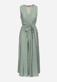 Born2be - Zielony Taliowany Kombinezon z Wiskozą i Paskiem Evithrae. Okazja: na co dzień. Kolor: zielony. Materiał: wiskoza. Styl: wizytowy, klasyczny, casual, elegancki #5