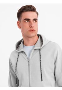 Ombre Clothing - Męska bluza dresowa z kapturem o delikatnej strukturze – szara V4 - Rozmiar: XL. Okazja: na co dzień. Typ kołnierza: kaptur. Kolor: szary. Materiał: dresówka. Styl: sportowy, casual #8