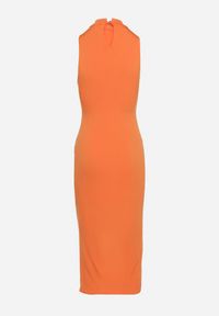 Born2be - Pomarańczowa Sukienka z Półgolfem z Rozcięciem na Przodzie Aelwyn. Okazja: na co dzień, na imprezę. Kolor: pomarańczowy. Materiał: skóra. Długość rękawa: krótki rękaw. Styl: casual #4