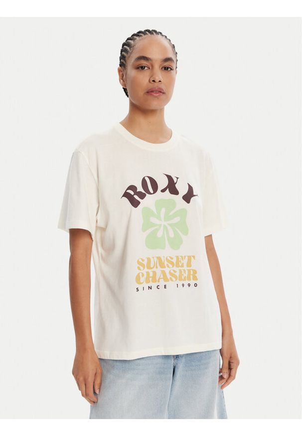 Roxy T-Shirt Hangloose Poster ERJZT06018 Écru Regular Fit. Materiał: bawełna