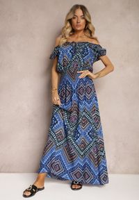 Renee - Niebieska Rozkloszowana Sukienka z Bawełny z Gumką w Talii Xenetta. Kolor: niebieski. Materiał: bawełna. Sezon: lato #2