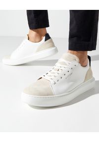 BUSCEMI - Skórzane sneakersy z kontrastowym detalem. Kolor: biały. Materiał: skóra #1
