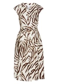 Sukienka szmizjerka lniana z paskiem bonprix brązowo-kremowy w paski zebry. Kolor: brązowy. Materiał: len. Wzór: motyw zwierzęcy, paski. Typ sukienki: szmizjerki #1