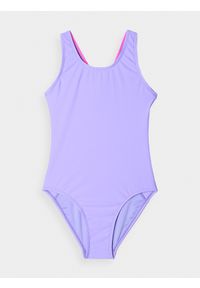 4f - 4F Kostium kąpielowy jednoczęściowy dziewczęcy - fioletowy 122/128 (6-8 lat). Kolor: fioletowy. Materiał: syntetyk, materiał, włókno, elastan. Wzór: jednolity #1