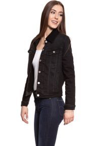 Lee - DAMSKA KURTKA JEANSOWA LEE SHERPA RIDER JACKET BLACK TYRO L54VCPJW. Materiał: jeans. Wzór: jednolity #4