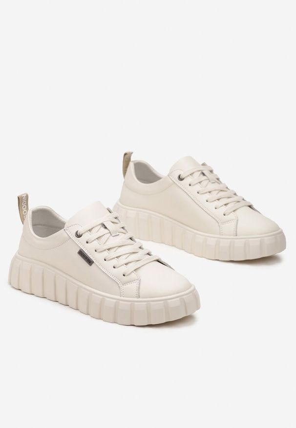 Renee - Beżowe Sneakersy ze Skóry Naturalnej na Tłoczonej Platformie Pelinea. Kolor: beżowy. Materiał: skóra. Sezon: jesień, wiosna. Obcas: na platformie