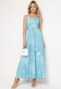 Born2be - Niebieska Sukienka z Kopertowym Dekoltem na Regulowanych Ramiączkach z Rozcięciami Jatila. Okazja: na co dzień. Typ kołnierza: dekolt kopertowy. Kolor: niebieski. Długość rękawa: na ramiączkach. Typ sukienki: kopertowe. Styl: casual #2