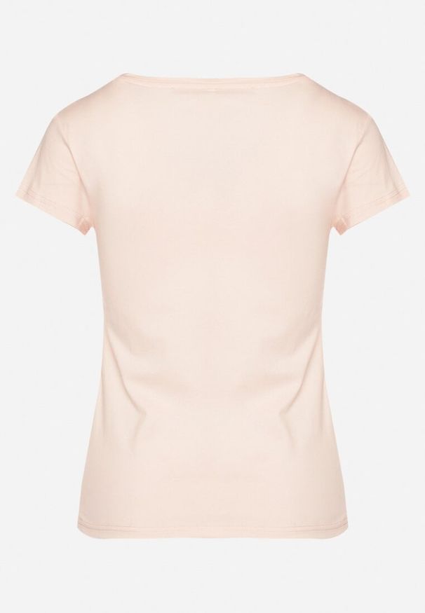 Born2be - Jasnoróżowy Bawełniany T-shirt z Ozdobnym Nadrukiem Setonisea. Okazja: na co dzień. Kolor: różowy. Materiał: bawełna. Wzór: nadruk. Styl: casual
