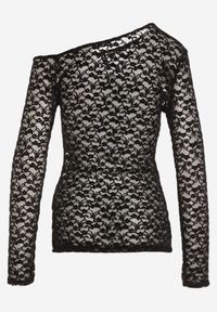 Born2be - Czarna Koronkowa Bluzka z Długim Rękawem i Asymetrycznym Dekoltem Liwedara. Okazja: na co dzień. Kolor: czarny. Materiał: koronka. Długość rękawa: długi rękaw. Długość: długie. Styl: casual, elegancki, klasyczny #4