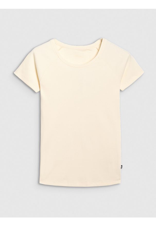4f - 4F T-shirt regular z prążkowanej dzianiny damski - biały M. Kolor: biały. Materiał: dzianina, prążkowany
