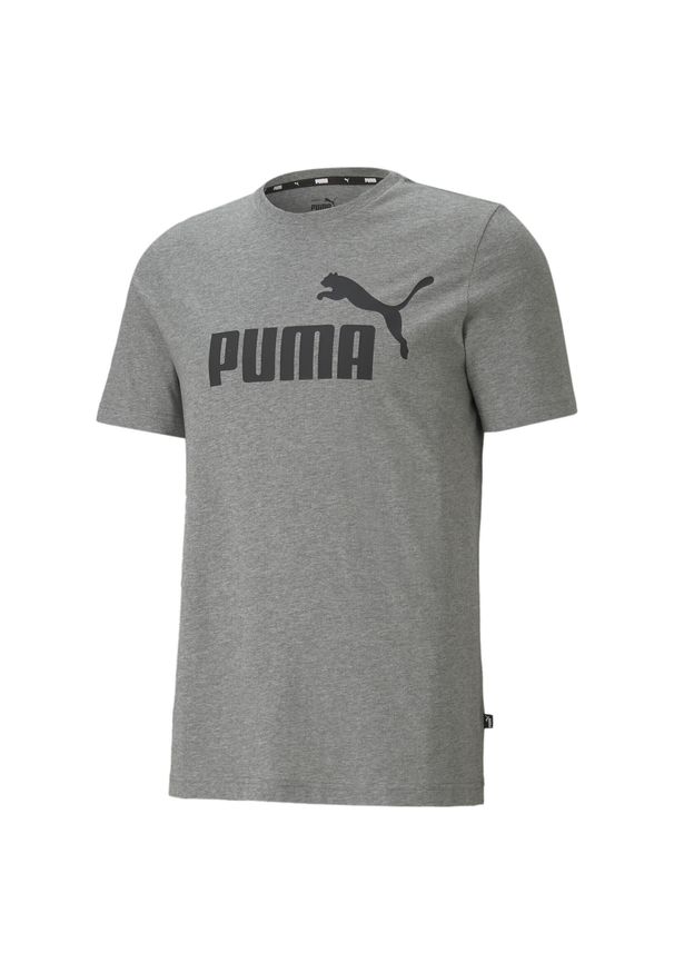 Puma - Męska koszulka z logo Essentials PUMA Medium Gray Heather. Kolor: szary. Materiał: materiał. Sport: joga i pilates