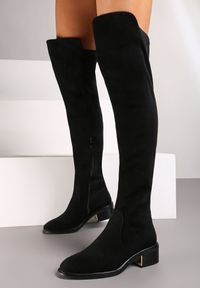 Born2be - Czarne Klasyczne Kozaki Muszkieterki na Obcasie Clesse. Okazja: na co dzień. Kolor: czarny. Materiał: jeans. Sezon: zima, jesień. Obcas: na obcasie. Styl: klasyczny. Wysokość obcasa: średni #5