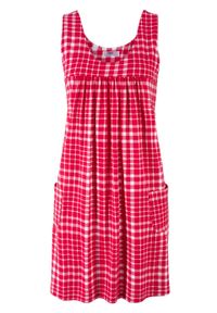 Sukienka z dżerseju z kieszeniami, wzorzysta bonprix czerwono-biały w kratę vichy. Kolor: czerwony. Materiał: jersey. Długość rękawa: na ramiączkach #1