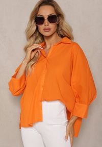 Renee - Pomarańczowa Koszula z Bawełny Rękawy 3/4 Typu Nietoperz Delilatia. Kolor: pomarańczowy. Materiał: bawełna #3