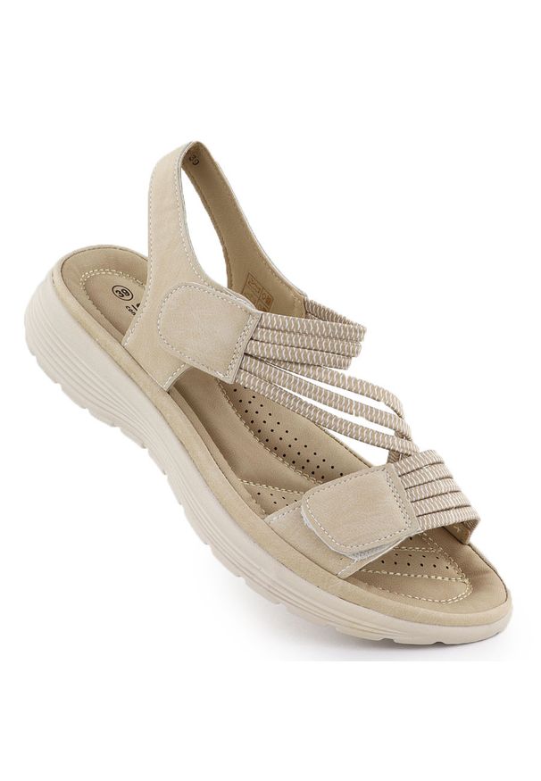 Sandały damskie na platformie komfortowe beżowe Unisoft 8875. Zapięcie: rzepy. Kolor: beżowy. Materiał: skóra ekologiczna. Obcas: na platformie