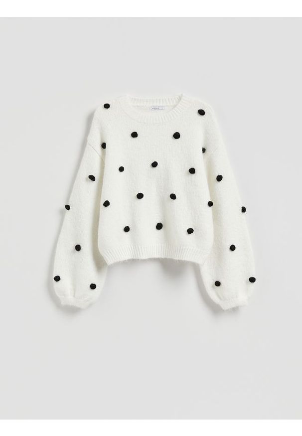 Reserved - Sweter w kropki - wielobarwny. Materiał: wełna, dzianina. Wzór: kropki