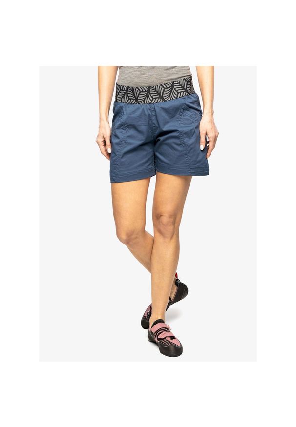 OCUN - Spodenki wspinaczkowe damskie Ocun Pantera Organic Shorts. Kolor: niebieski. Wzór: motyw zwierzęcy. Sport: wspinaczka
