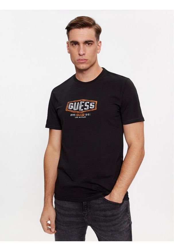 Guess T-Shirt M4RI33 J1314 Czarny Slim Fit. Kolor: czarny. Materiał: bawełna