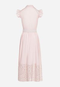 Born2be - Różowa Sukienka Ażurowa o Koszulowym Kroju z Paskiem z Ekoskóry Trija. Okazja: na co dzień, na imprezę. Kolor: różowy. Wzór: ażurowy. Typ sukienki: koszulowe. Styl: casual, elegancki #5