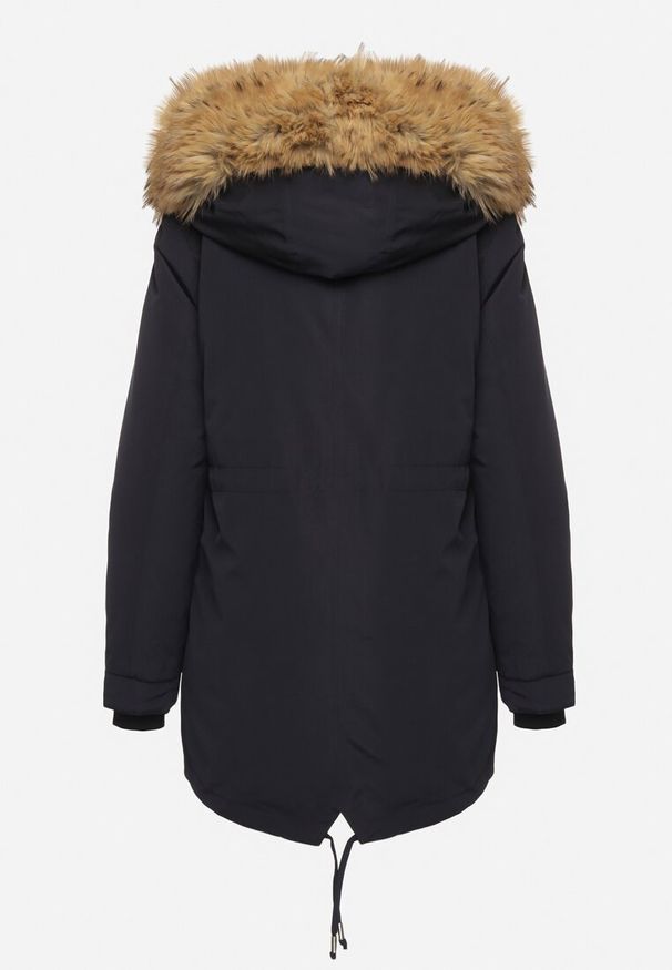 Born2be - Granatowa Zimowa Kurtka Parka z Odpinanym Futerkowym Zdobieniem i Kapturem Sialinnea. Okazja: na co dzień, na spacer. Kolor: niebieski. Materiał: dzianina, futro, jeans. Wzór: aplikacja. Sezon: zima. Styl: elegancki, casual