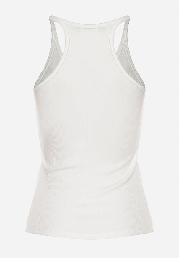 Born2be - Biały Top z Prążkowanego Materiału Turine. Kolor: biały. Materiał: materiał, prążkowany. Styl: sportowy, klasyczny