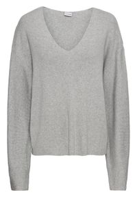 Sweter oversize bonprix jasnoszary melanż. Typ kołnierza: dekolt w serek. Kolor: szary. Wzór: melanż #1