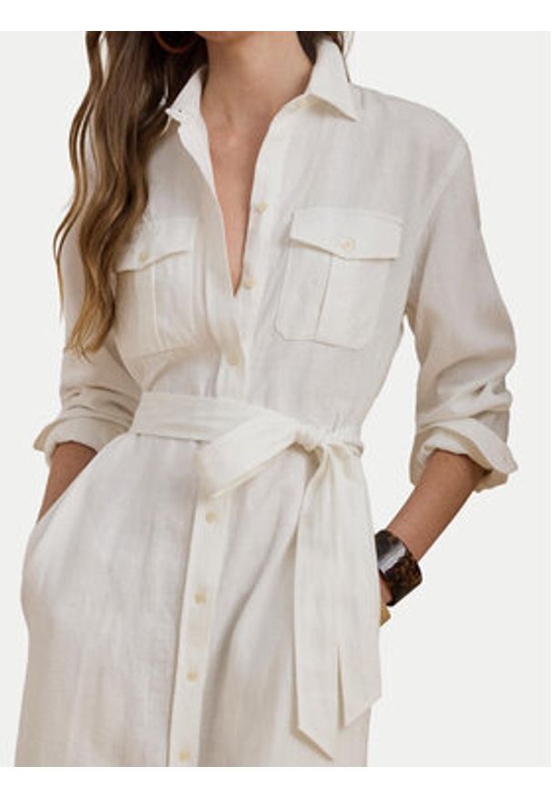 Lauren Ralph Lauren - LAUREN RALPH LAUREN Sukienka koszulowa 200P13685001 Écru Regular Fit. Kolor: kremowy. Materiał: len. Typ sukienki: koszulowe