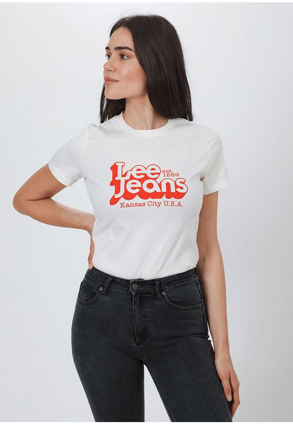 Lee - DAMSKI T-SHIRT LEE SLIM LOGO TEE WHITE CANVAS L44CEPRR 112109812